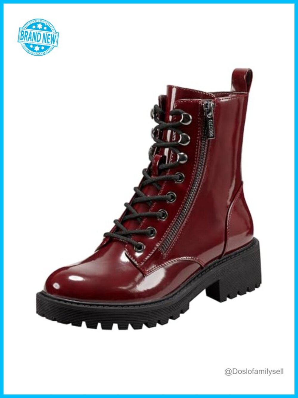 Faux Leather Combat Boots Round Toe Zipper Closure Ankle Booties